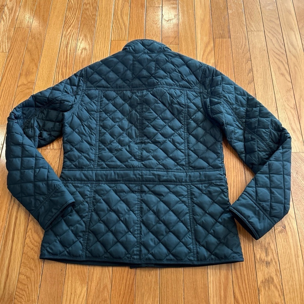 JCrew Quilted Puffer Jacket Full Zipper Snap Gold Button Front Womens XS Black - Picture 3 of 9